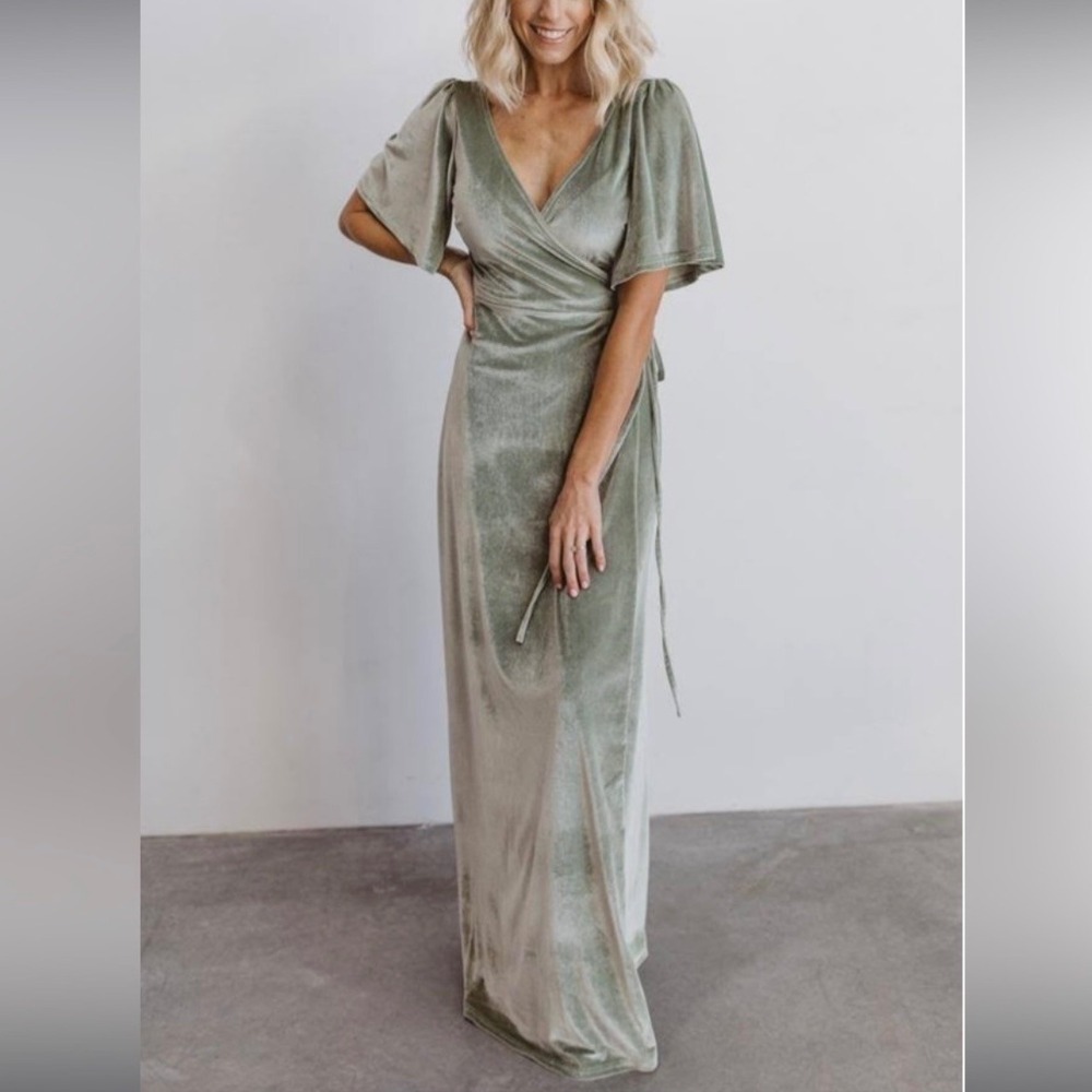 NWOT Baltic Born Sage Green Velvet Meghan Maxi Dress